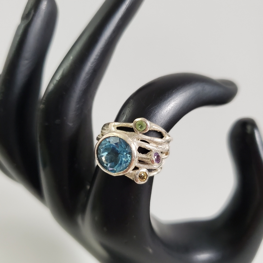 Sterling Silver 925 Ring with Topaz, Citrine, Peridot, and Amethyst